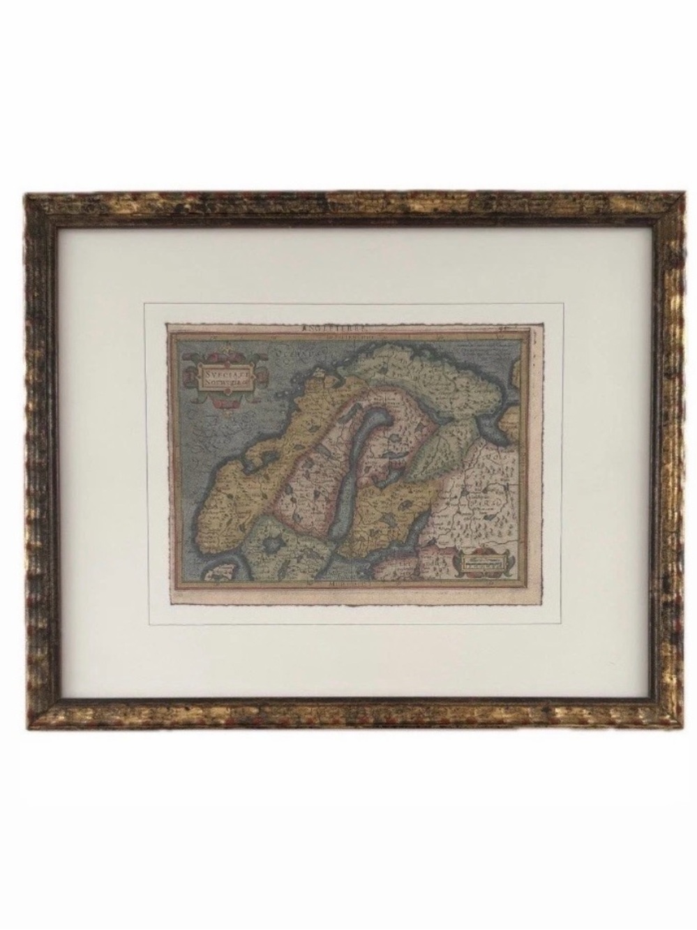 RARE Custom Framed Vintage Print of Old Map of Norway Art Wall Decor Gold